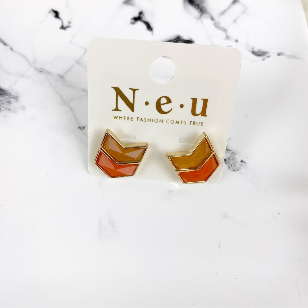 💕 Orange Gold Arrow Chevron Earrings Post Studs